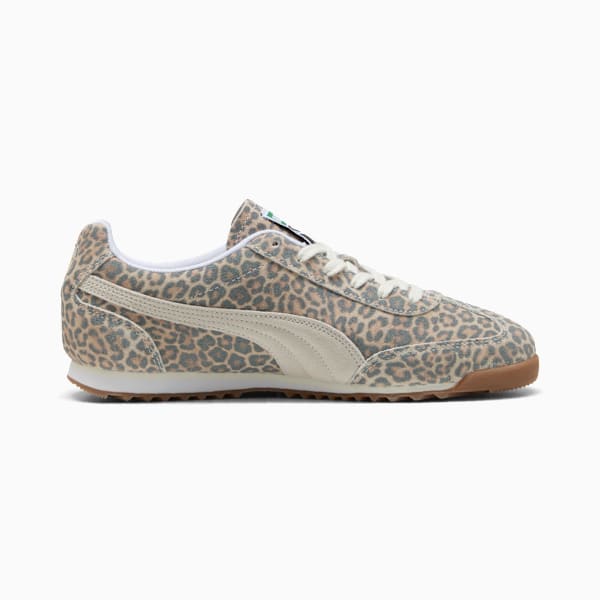 Animal print PUMA women's trainer with a light-coloured formstrip and white laces.