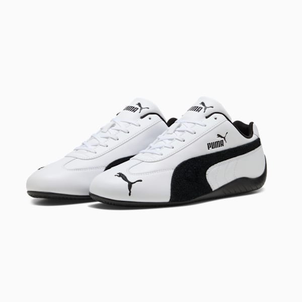 White PUMA trainer for adults, featuring black formstrip and lace-up closure.