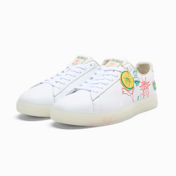 Tenis bordado Clyde NYC Flagship, PUMA White-Alpine Snow-Sunny Yellow, extralarge