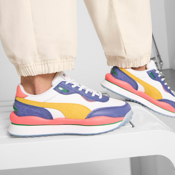 Tenis para mujer Style Rider Vegas Flagship, PUMA White-Sunny Yellow-Blue Crystal-Peach Frost, extralarge