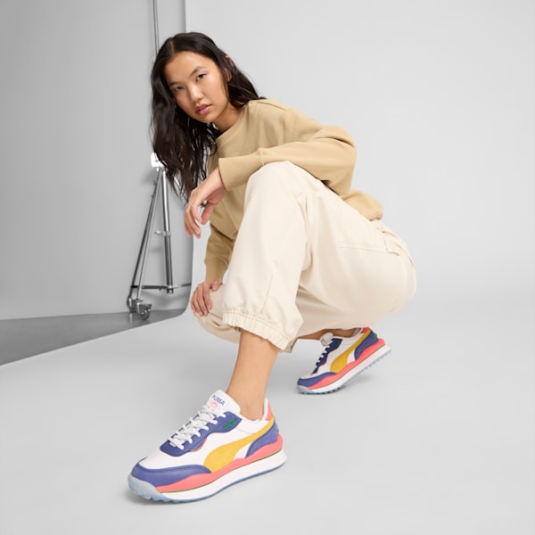 Tenis para mujer Style Rider Vegas Flagship, PUMA White-Sunny Yellow-Blue Crystal-Peach Frost, extralarge