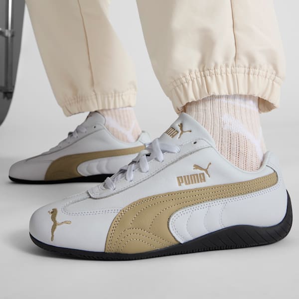 Tenis de cuero para mujer Speedcat, PUMA White-Toasted Almond, extralarge