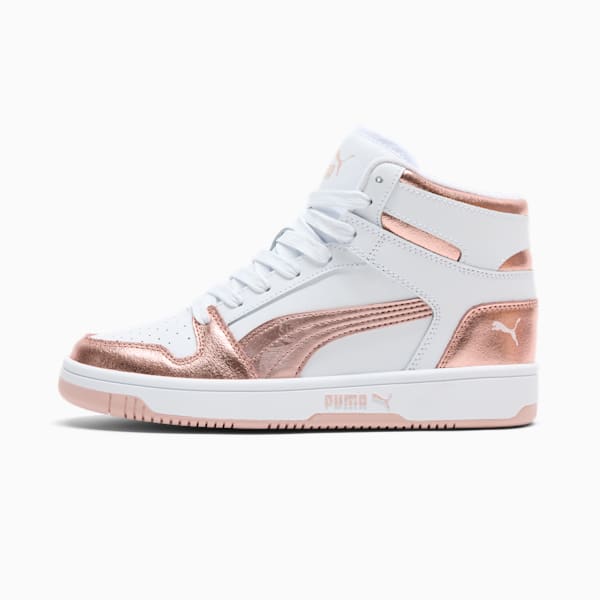 Tenis para mujer Rebound Layup Metallic, PUMA White-Rose Gold-Rose Quartz, extralarge