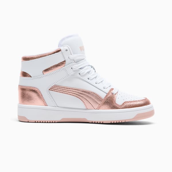Rebound Layup Metallic Women's Sneakers, PUMA White-Rose Gold-Rose Quartz, extralarge