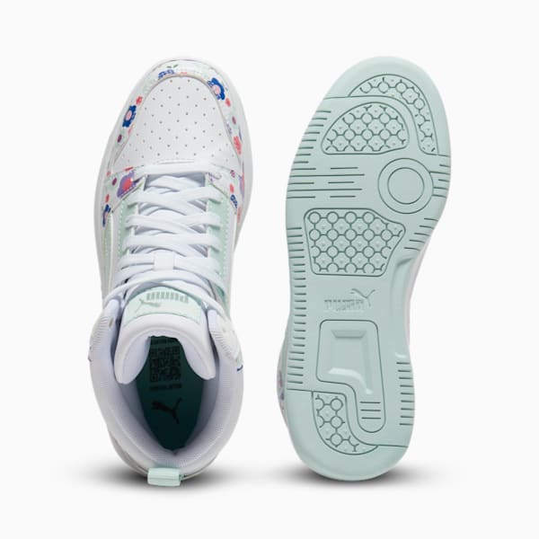 Tenis para niños PUMA Rebound V6 Mid Flower Garden, PUMA White-Peaceful Blue-Green Moon, extralarge