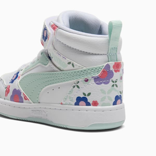 PUMA Rebound V6 Flower Garden Toddlers' Mid Sneakers, PUMA White-Peaceful Blue-Green Moon, extralarge