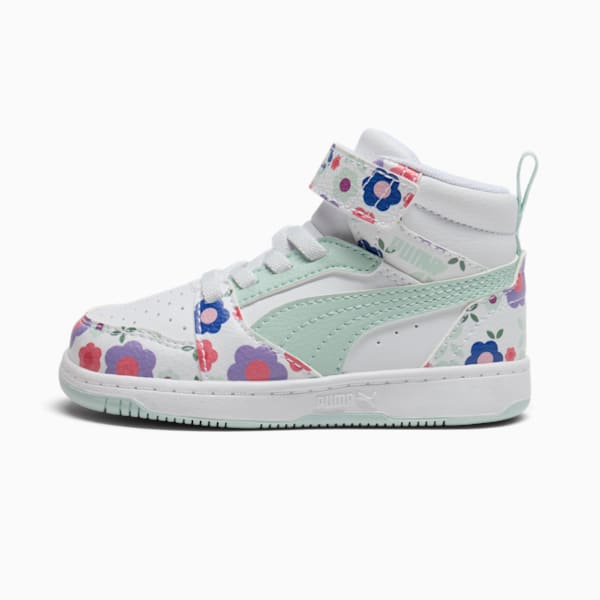 Tenis infantil PUMA Rebound V6 Flower Garden, PUMA White-Peaceful Blue-Green Moon, extralarge