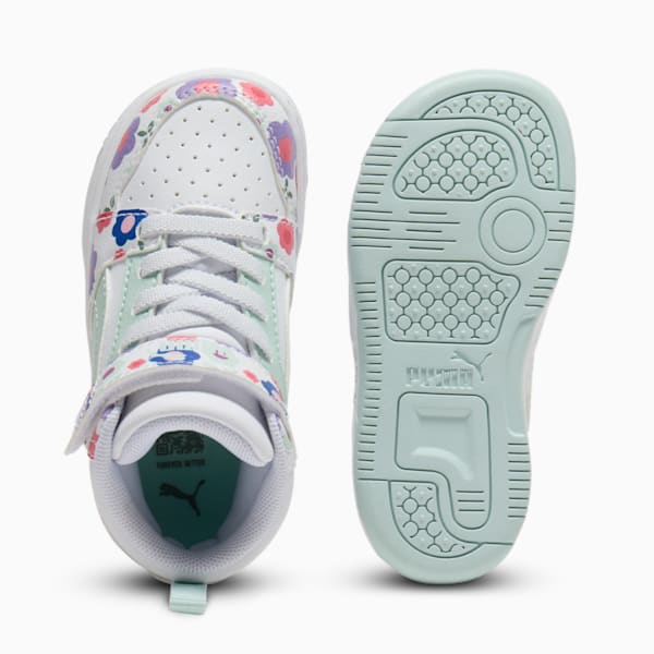 PUMA Rebound V6 Flower Garden Toddlers' Mid Sneakers, PUMA White-Peaceful Blue-Green Moon, extralarge