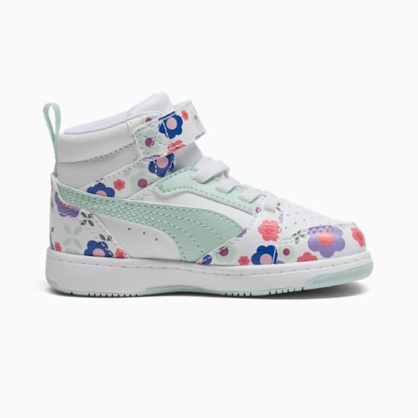 Tenis infantil PUMA Rebound V6 Flower Garden, PUMA White-Peaceful Blue-Green Moon, extralarge