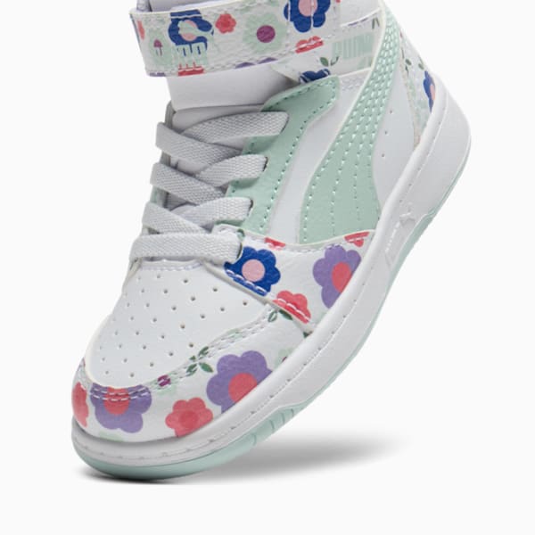 Tenis infantil PUMA Rebound V6 Flower Garden, PUMA White-Peaceful Blue-Green Moon, extralarge