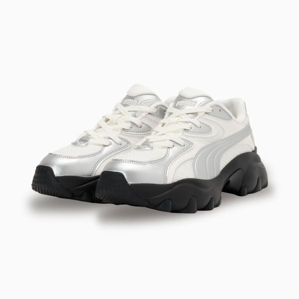 ウィメンズ パルサー ライト シャインメリー スニーカー, Warm White-PUMA Silver-PUMA Black, extralarge-JPN