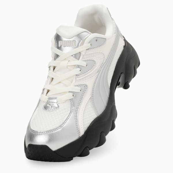 ウィメンズ パルサー ライト シャインメリー スニーカー, Warm White-PUMA Silver-PUMA Black, extralarge-JPN