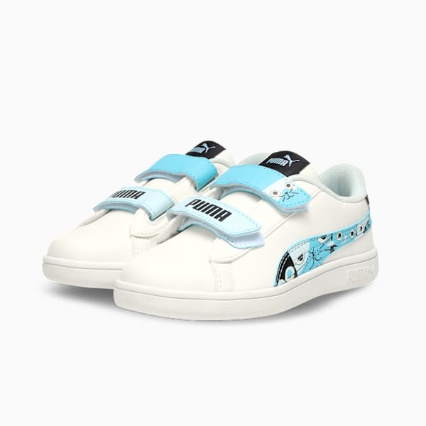 PUMA Smash Mittens Kids' Sneakers, Warm White-Aqua-PUMA Black, extralarge-IND