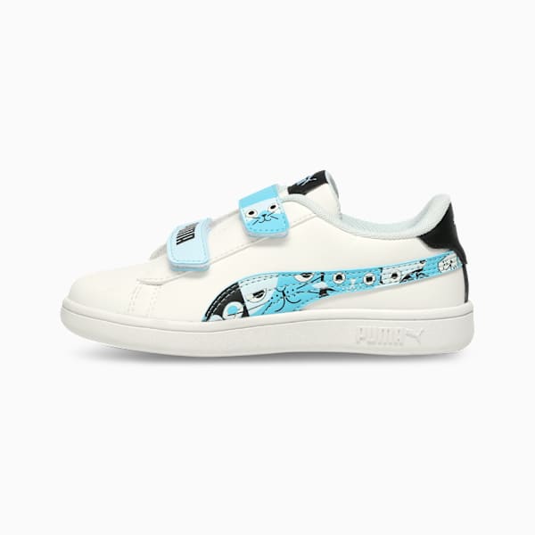 PUMA Smash Mittens Kids' Sneakers, Warm White-Aqua-PUMA Black, extralarge-IND