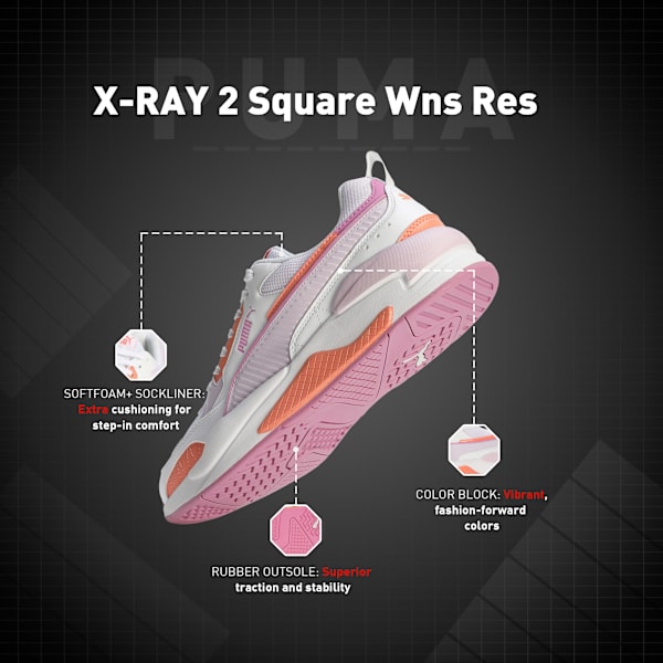X-Ray 2 Square Women’s Superior Comfort Casual Shoes, Puma White-Lavender Fog-Peach Pink-Opera Mauve, extralarge-IND