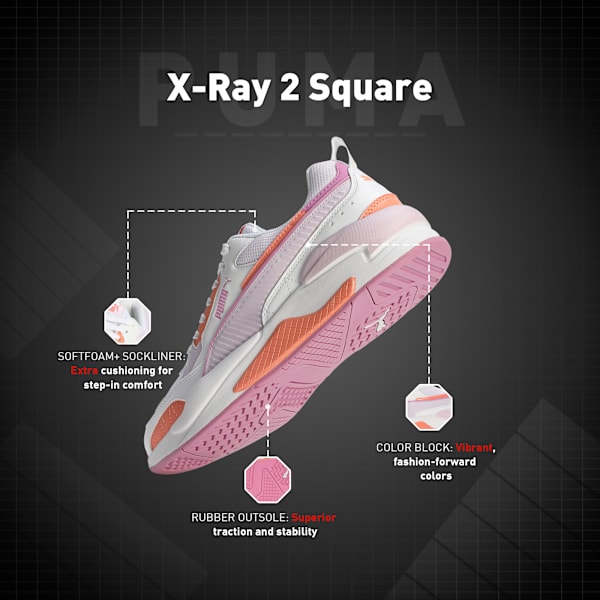 X-Ray 2 Square Women’s Superior Comfort Sneakers, Puma White-Lavender Fog-Peach Pink-Opera Mauve, extralarge-IND