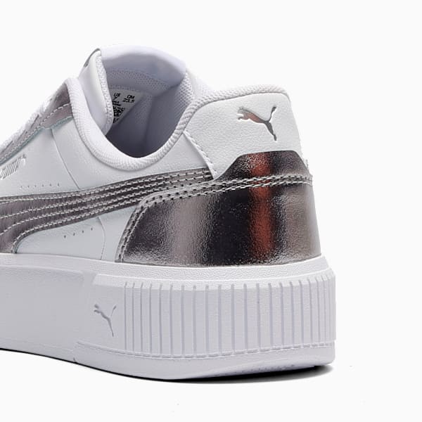 Tenis de plataforma Carina Mia Metallic para mujer, PUMA White-Matte Silver-PUMA Silver, extralarge