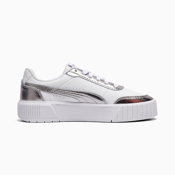 Tenis de plataforma Carina Mia Metallic para mujer, PUMA White-Matte Silver-PUMA Silver, extralarge