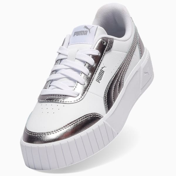 Tenis de plataforma Carina Mia Metallic para mujer, PUMA White-Matte Silver-PUMA Silver, extralarge