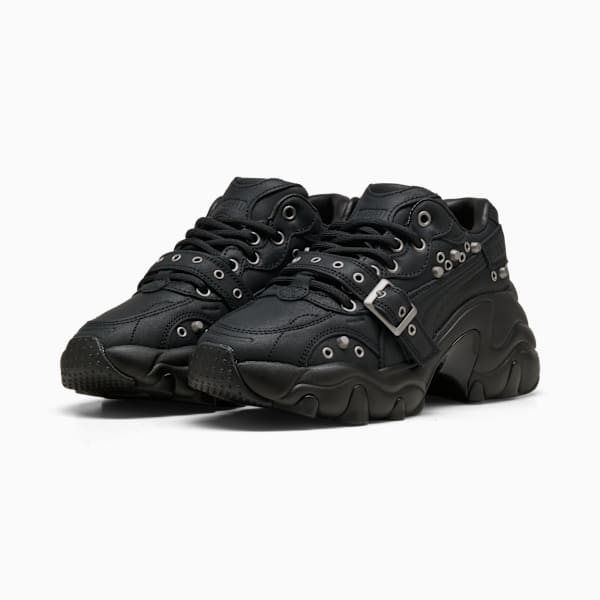 Tenis de plataforma y cuña Pulsar Wedge Black Claw para mujer, PUMA Black-Gray Echo-Puma Aged Silver, extralarge