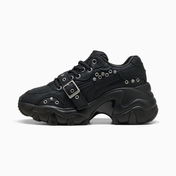Tenis de plataforma y cuña Pulsar Wedge Black Claw para mujer, PUMA Black-Gray Echo-Puma Aged Silver, extralarge