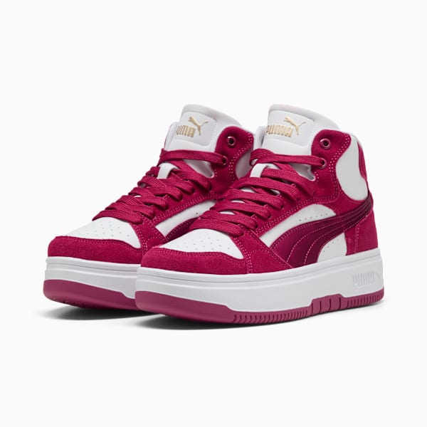 Rebound Femme Satin Women's Mid-Top Sneakers, Berry-PUMA White-PUMA Gold, extralarge