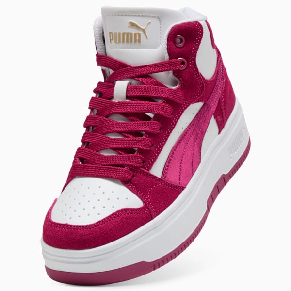 Rebound Femme Satin Women's Mid-Top Sneakers, Berry-PUMA White-PUMA Gold, extralarge