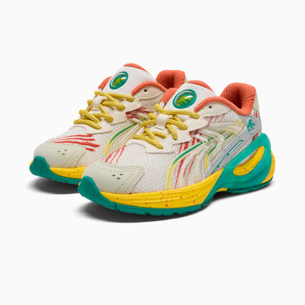 PUMA x JURASSIC WORLD Inverse Little Kids' Sneakers, Warm White-Pelé Yellow-Sparkling Green, extralarge