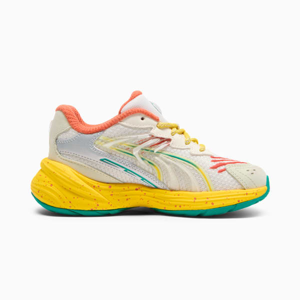 PUMA x JURASSIC WORLD Inverse Little Kids' Sneakers, Warm White-Pelé Yellow-Sparkling Green, extralarge