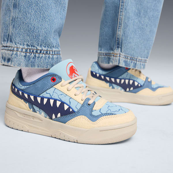 Tenis de cuello medio PUMA x JURASSIC WORLD Rebound para niños grandes, Seafoam-PUMA Navy-Creamy Vanilla, extralarge