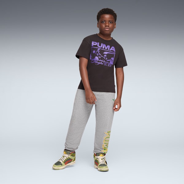 Tenis de cuello medio PUMA x JURASSIC WORLD Rebound para niños grandes, Green Moss-Mars Red-Yellow Sizzle, extralarge