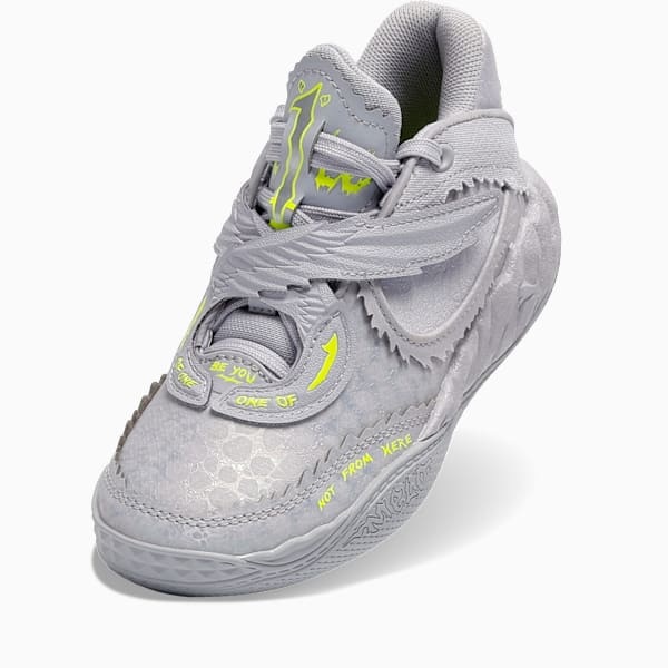 MB.05 Metallic Little Kids' Basketball Shoes, Vibrant Silver-Yellow Alert-Glowing Red, extralarge