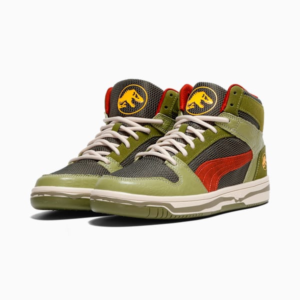 PUMA x JURASSIC WORLD Rebound Layup Men's Mid-Top Sneakers, Green Moss-Mars Red-Yellow Sizzle, extralarge