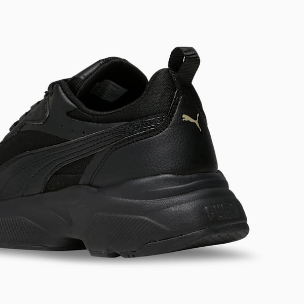 Cassia Women's Elevated Comfort Sneakers, Puma Black-Puma Black-Puma Team Gold, extralarge-IND