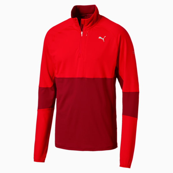 Run Half Zip Men’s Long Sleeve Running Top, Flame Scarlet-Red Dahlia, extralarge-IND