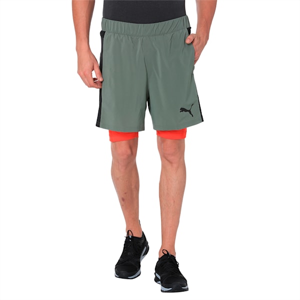 TECH Woven 2 in 1 Men's Training Shorts, Castor Gray-Puma Black-Flame Scarlet, extralarge-IND