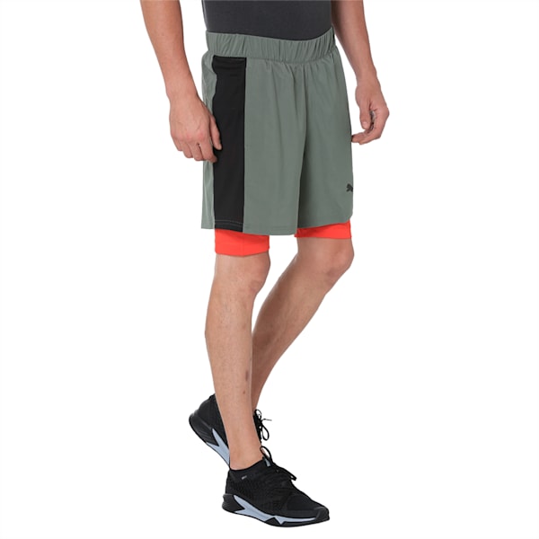TECH Woven 2 in 1 Men's Training Shorts, Castor Gray-Puma Black-Flame Scarlet, extralarge-IND