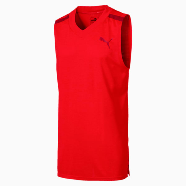 Men's Tech Sleeveless Training Top, Flame Scarlet Heather, extralarge-IND