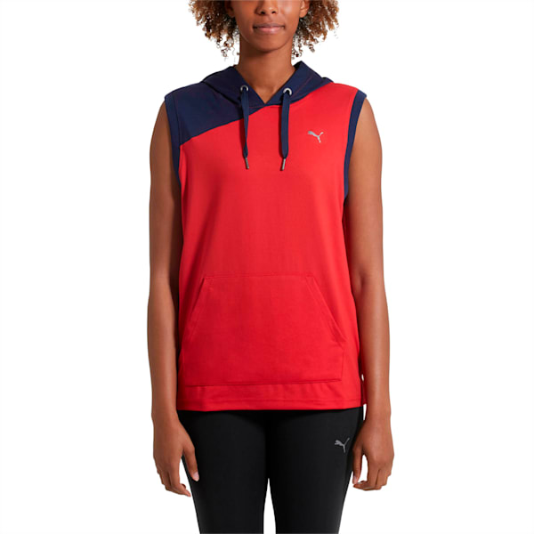 A.C.E. Sleeveless Women's Hoodie, Ribbon Red-Peacoat, extralarge