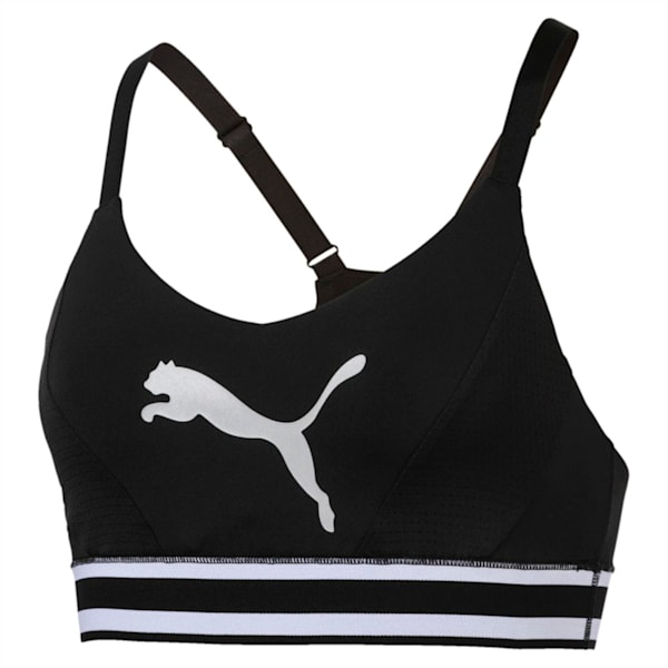 Mid Impact Logo Women's Bra Top, Puma Black-silver CAT, extralarge-IND