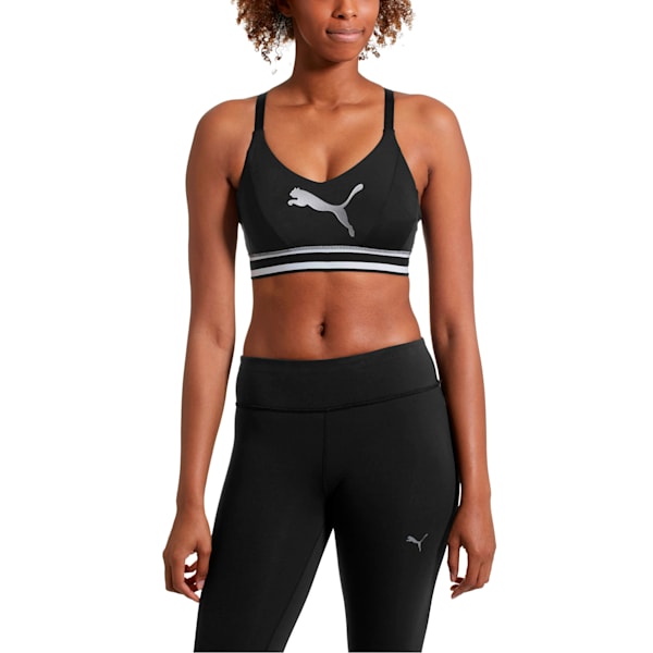 Logo Women's Mid Impact Bra, Puma Black-silver CAT, extralarge