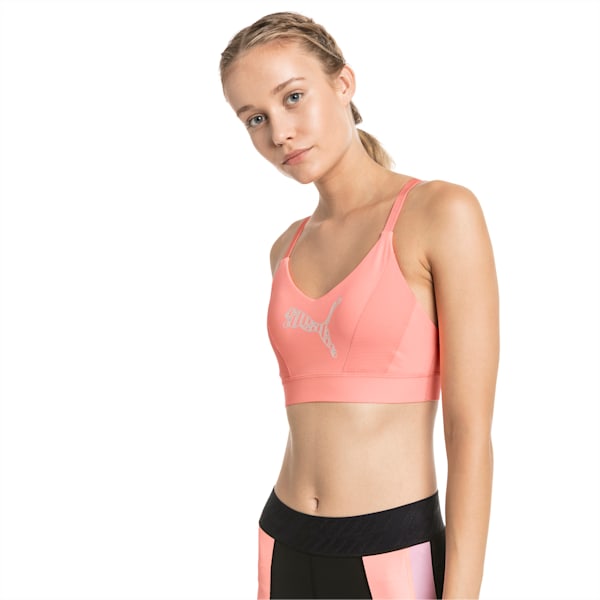 Mid Impact Logo Women's Bra Top, Bright Peach, extralarge-IND