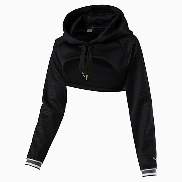 Varsity Cropped Cover-Up Women's Hoodie, Puma Black, extralarge