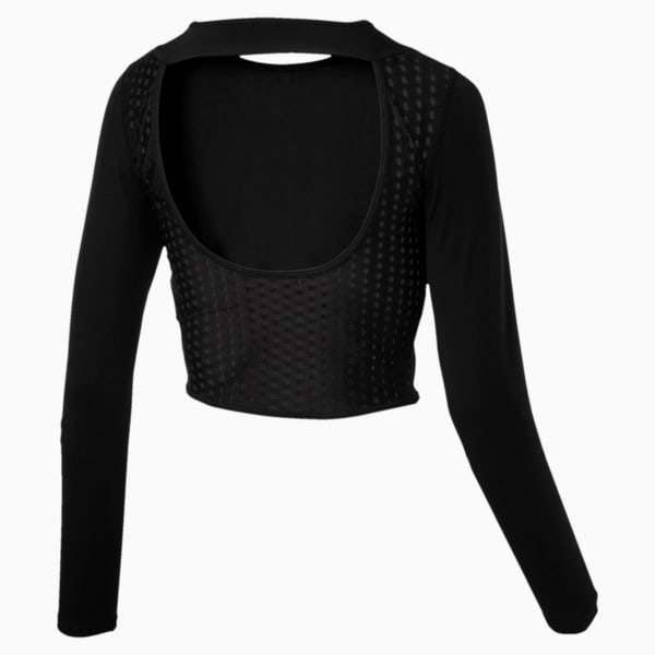 Luxe Long Sleeve Women's Crop Top, Puma Black, extralarge
