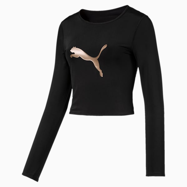 Luxe Long Sleeve Women's Crop Top, Puma Black, extralarge