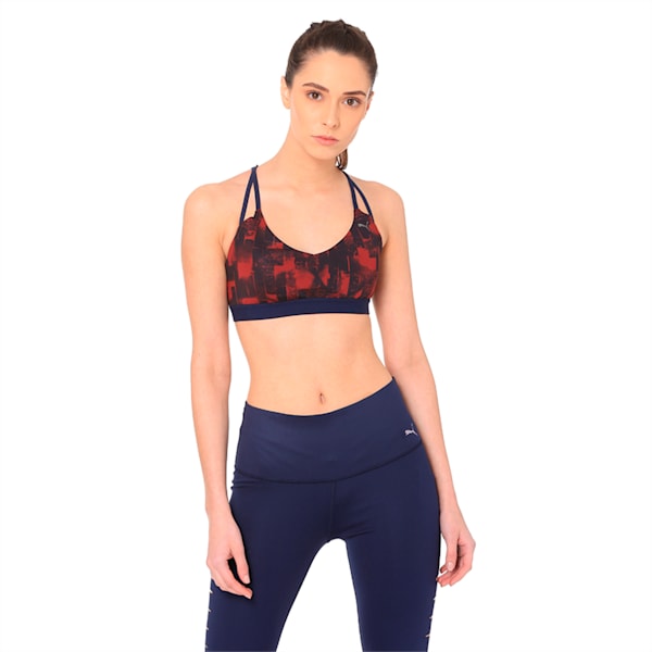 Strappy Low Impact Graphic Women's Bra Top, pomegranate-peacoat, extralarge-IND