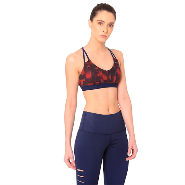 Strappy Low Impact Graphic Women's Bra Top, pomegranate-peacoat, extralarge-IND