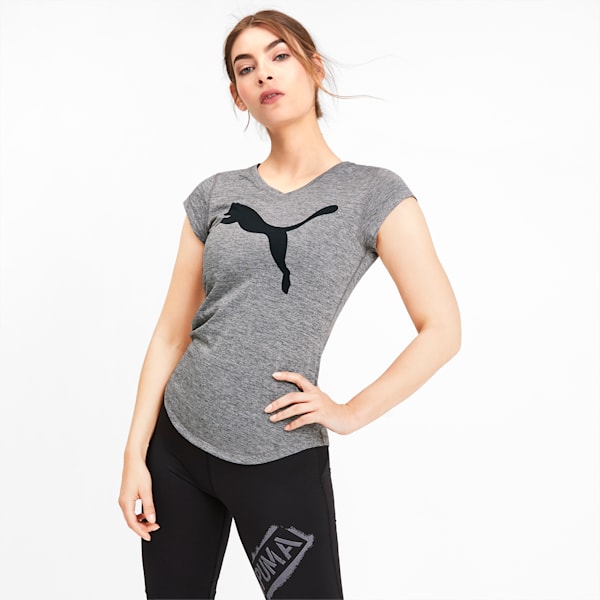 Heather Cat V-neck Women's Training T-Shirt, Medium Gray Heather, extralarge-IND