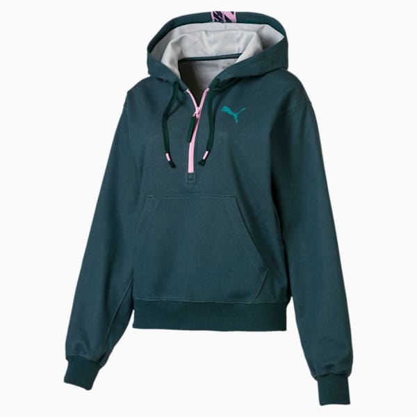 Feel It Cover Up Women’s Half Zip Hoodie, Ponderosa Pine Heather, extralarge