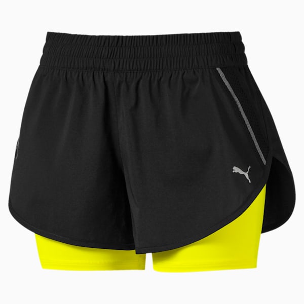 Last Lap Woven 2 in 1 dryCELL Women's Running Shorts, Puma Black-Yellow Alert, extralarge-IND